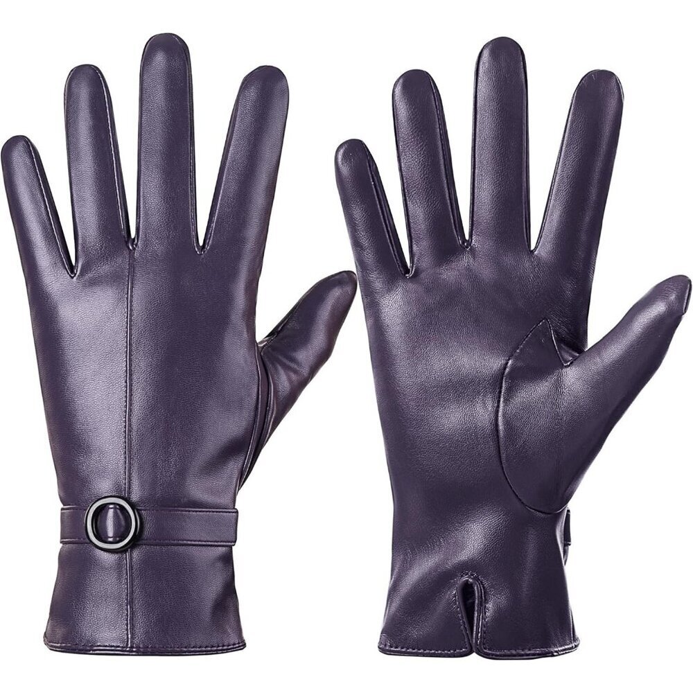 Women's Purple Lambskin Leather Gloves Warm Touchscreen Winter Driving Gift
